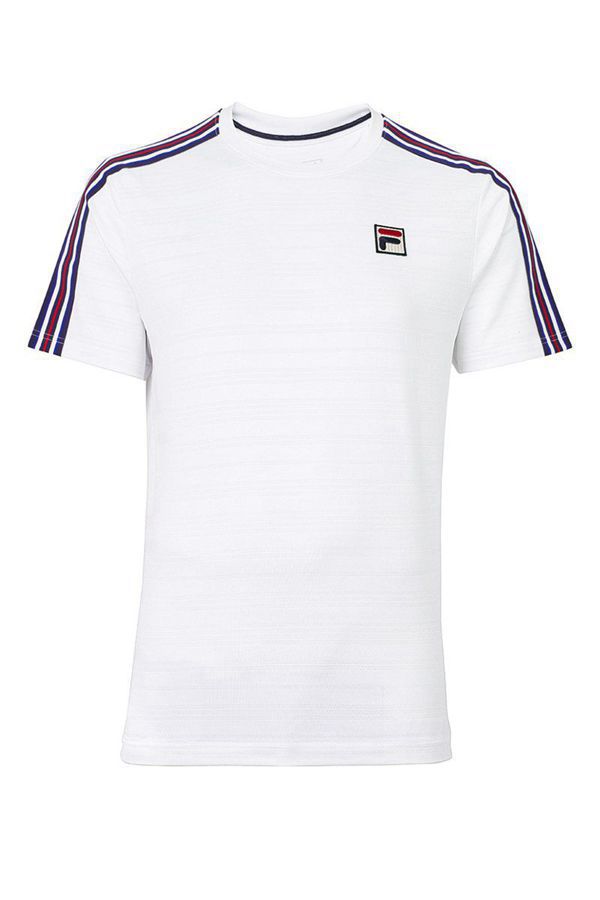 Fila Crew Neck Top Panske Biele / Námornícka Modrá / Červené - Heritage Tenis Striped Vypredaj - Slo